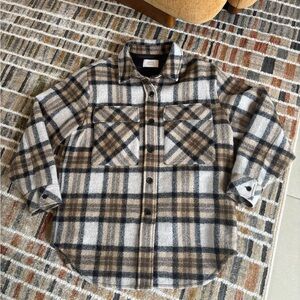 AYR The Big Mood Boiled Wool Plaid Jacket In Black/Camel/Grey/Off White Size XL